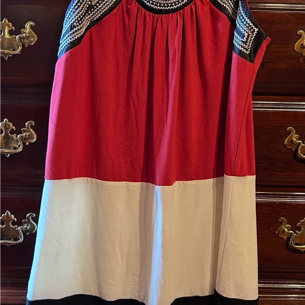 New Directions Red, White & Black Colorblock Sleeveless Dress, Size Large, NWT